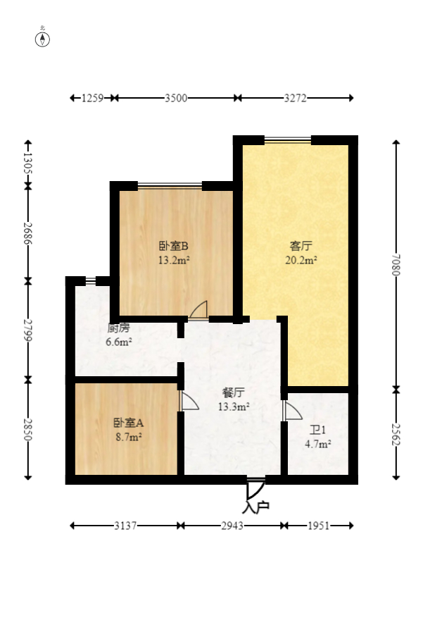 中城丽景香山园  1室2厅1卫   82.00万室内图1
