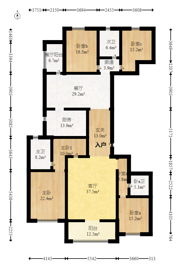 梅溪华府（新城金茂梦想华府）  4室2厅2卫   365.00万室内图1