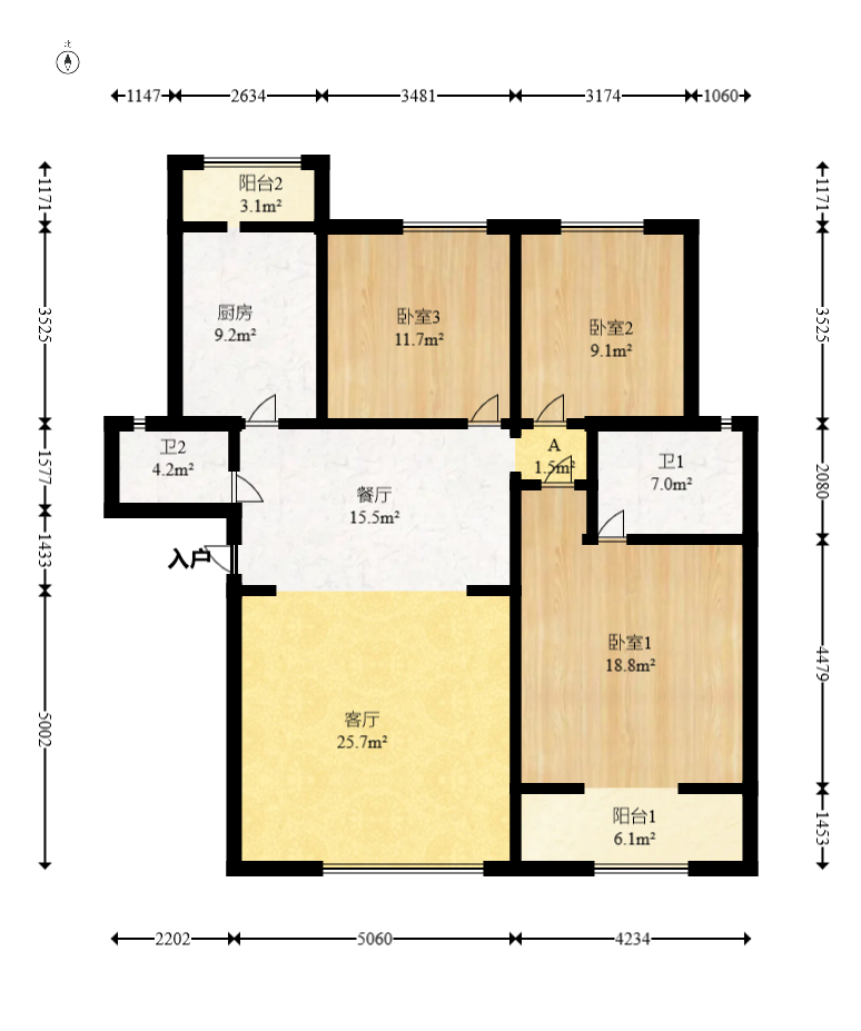 欧园  3室2厅2卫    108.0万室内图1