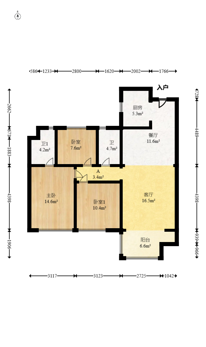 碧桂园翘楚棠 3室2厅1卫 85.0万 碧桂园翘楚棠 3室2厅1卫 85.0万户型图