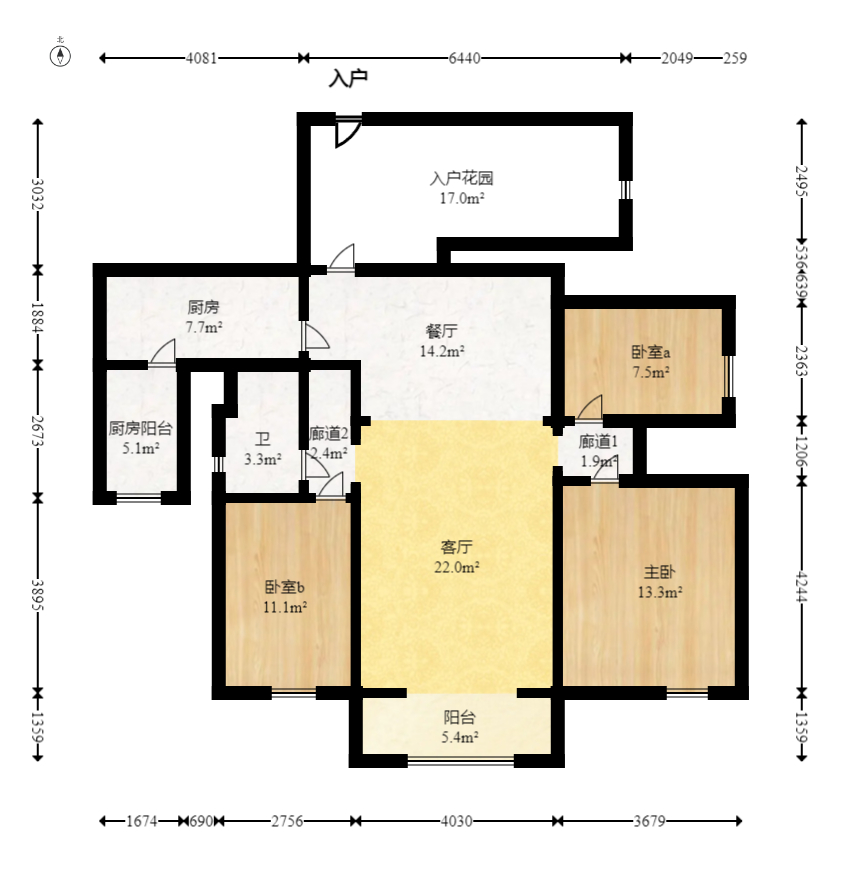 保利麓谷林语F区  3室2厅1卫   95.00万室内图1