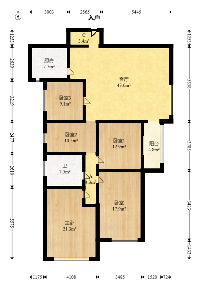 西南明苑  4室2厅2卫   153.00万室内图1
