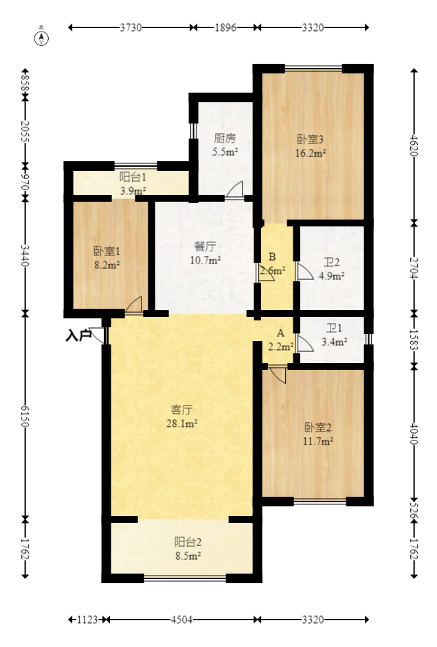 东方新城  3室2厅1卫   85.00万室内图1