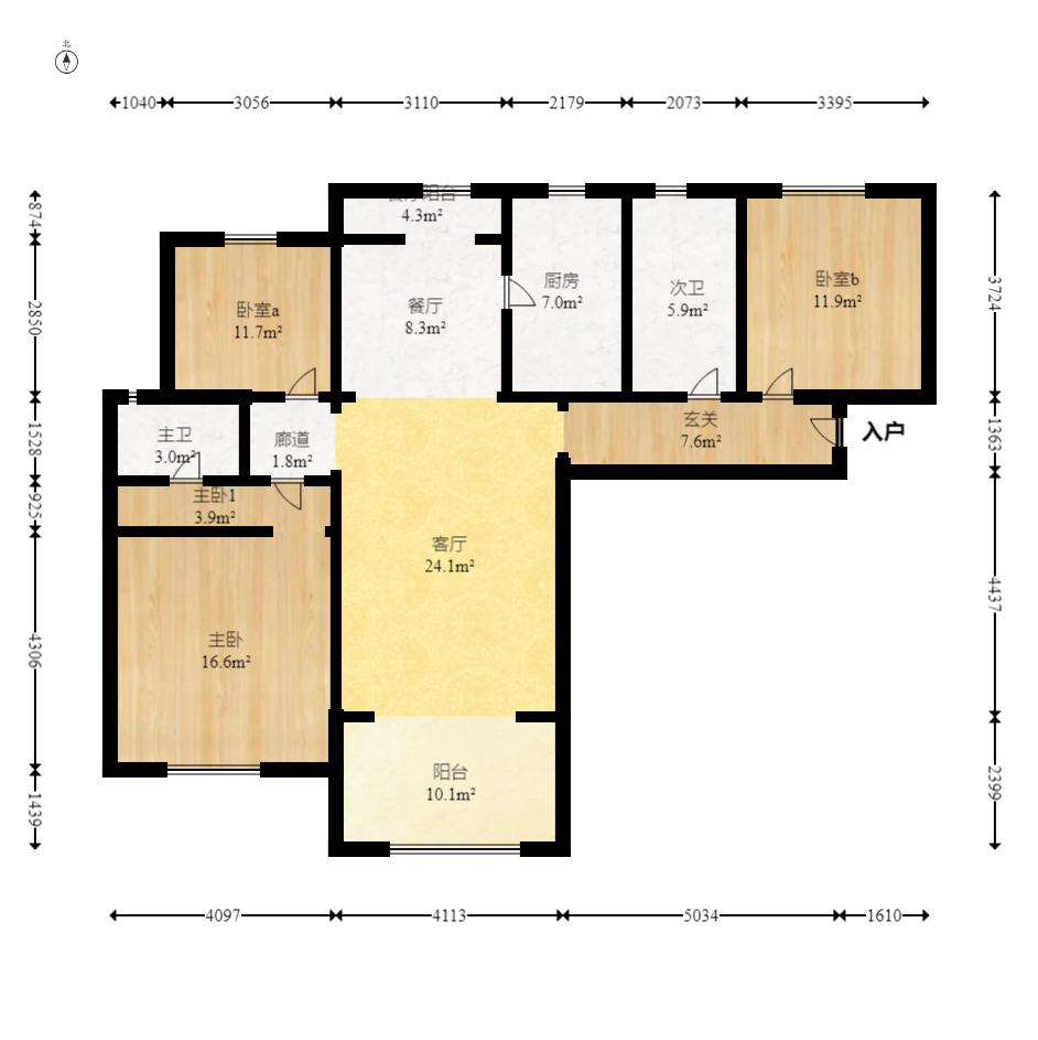 梅溪鑫苑名家  3室2厅2卫   129.00万室内图1