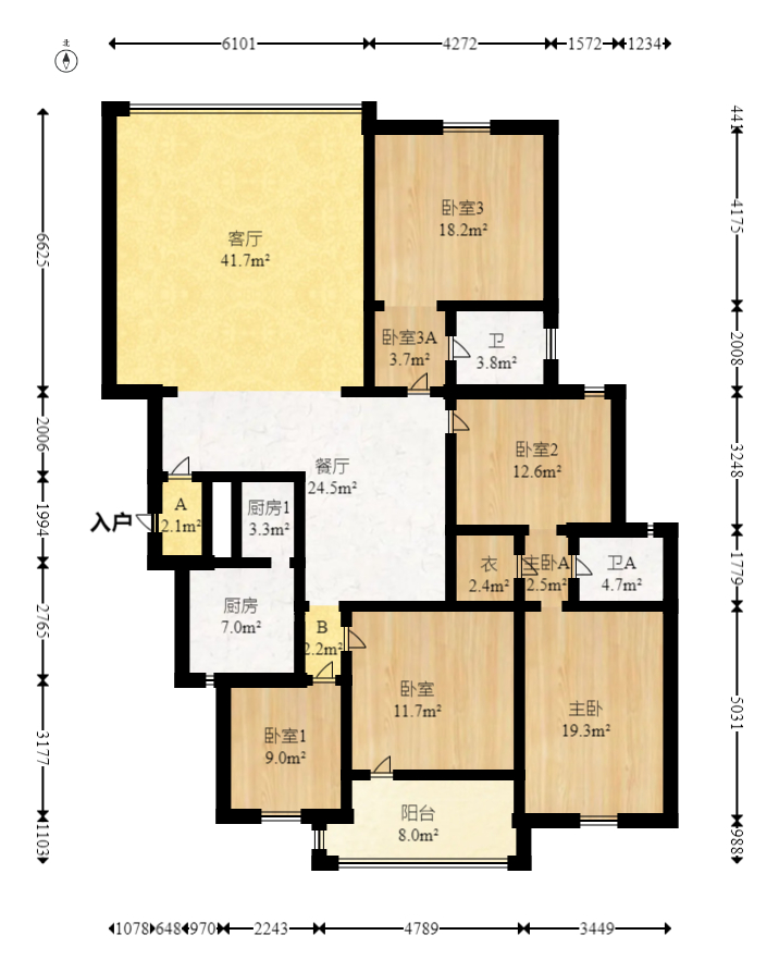 京电花园  4室2厅2卫   219.00万室内图1