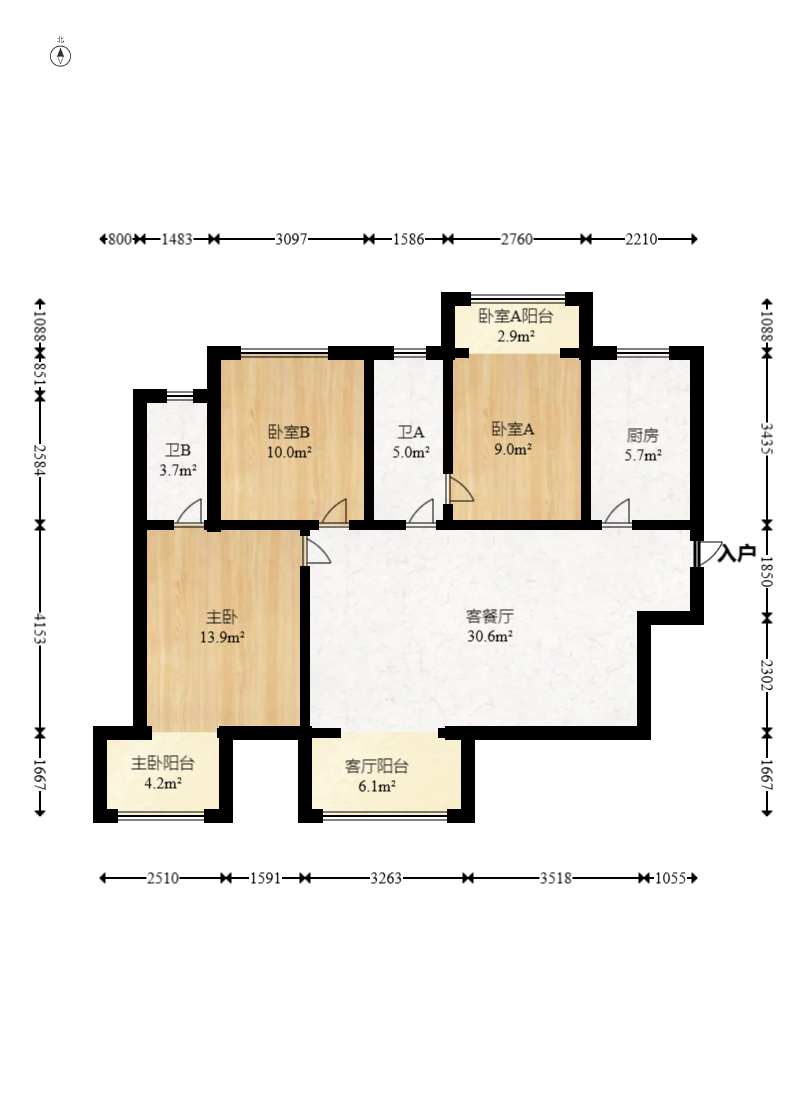 保利西海岸B区  3室2厅2卫   198.00万室内图1