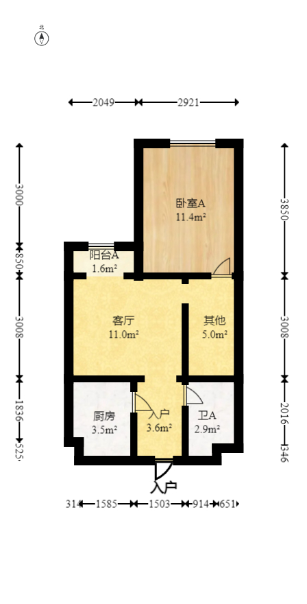 长房半岛蓝湾（观山月）  1室1厅1卫   40.00万室内图1