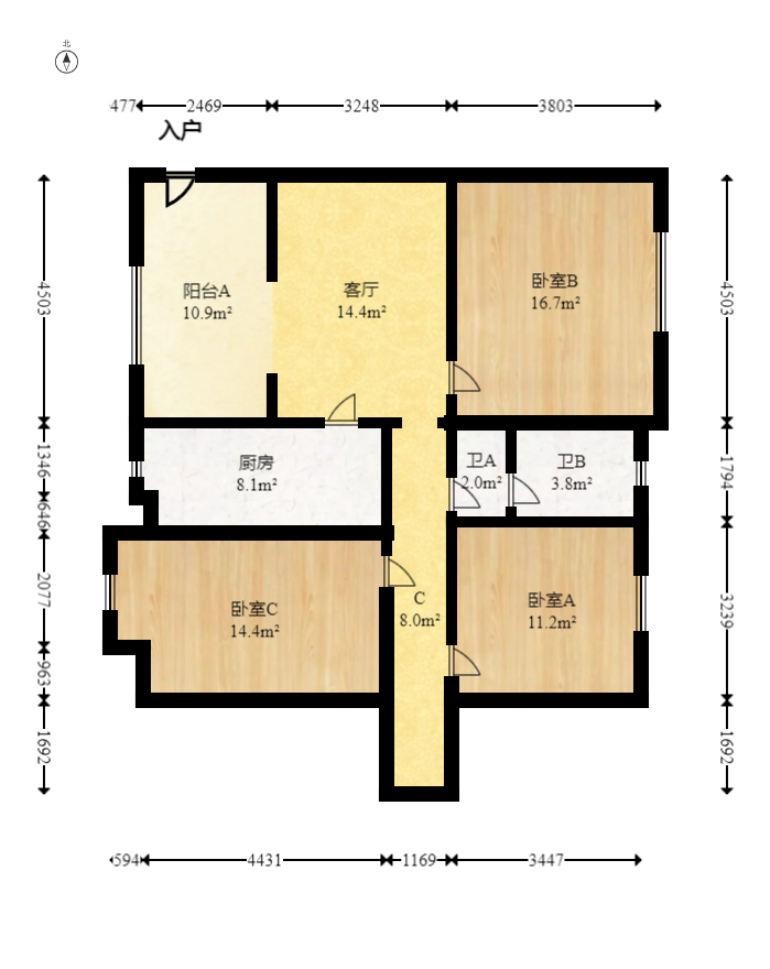 华盛世纪新城  4室2厅2卫   115.00万室内图1
