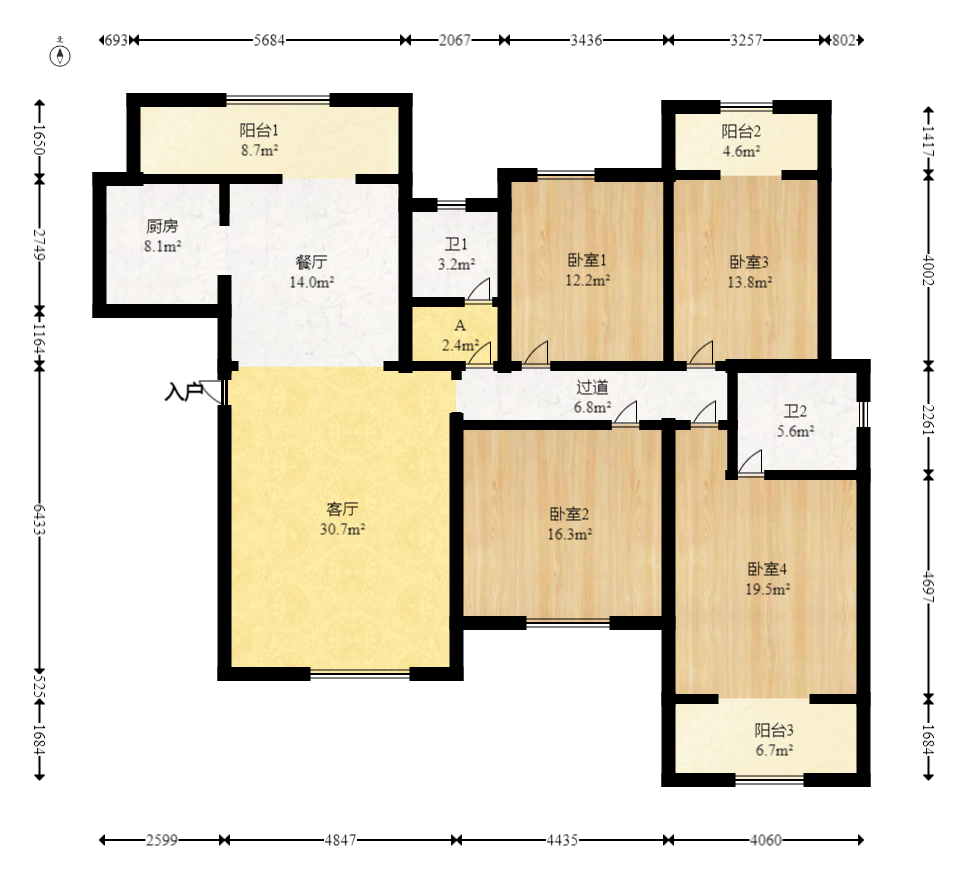 星月绿洲 4室2厅2卫 125.0万 星月绿洲 4室2厅2卫 125.0万户型图