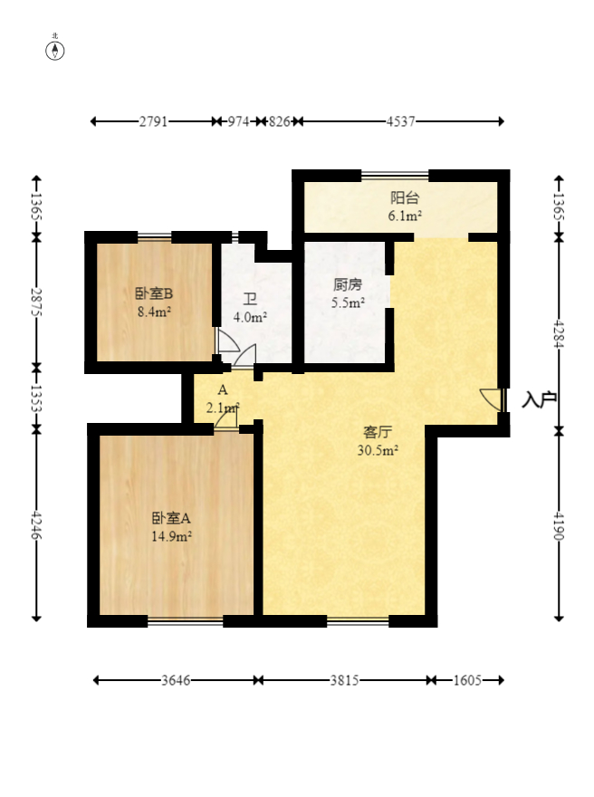麓谷明珠  2室1厅1卫   90.00万室内图1