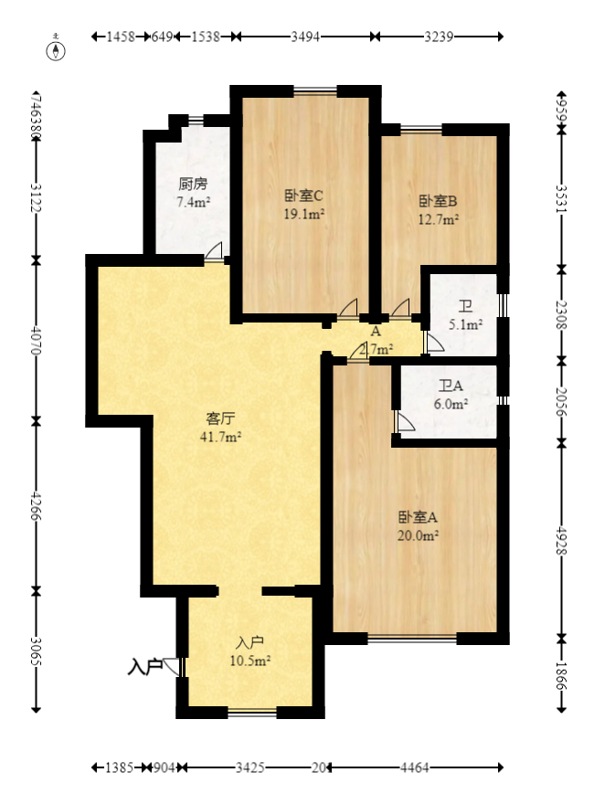 望麓锦园  3室2厅2卫   93.50万室内图1