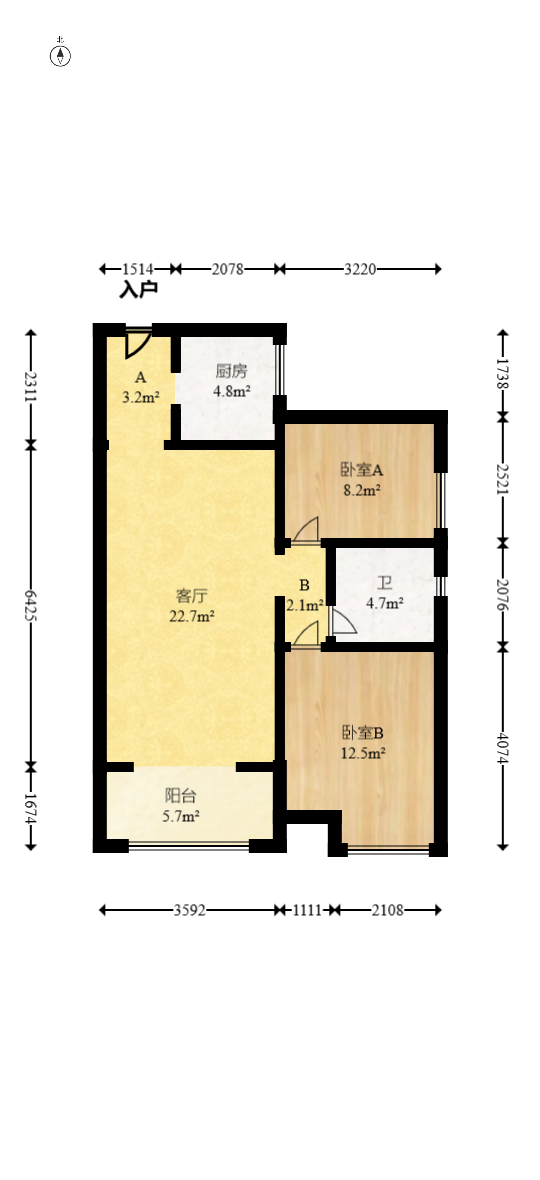 佳兆业水岸新都  2室2厅1卫   52.00万室内图1