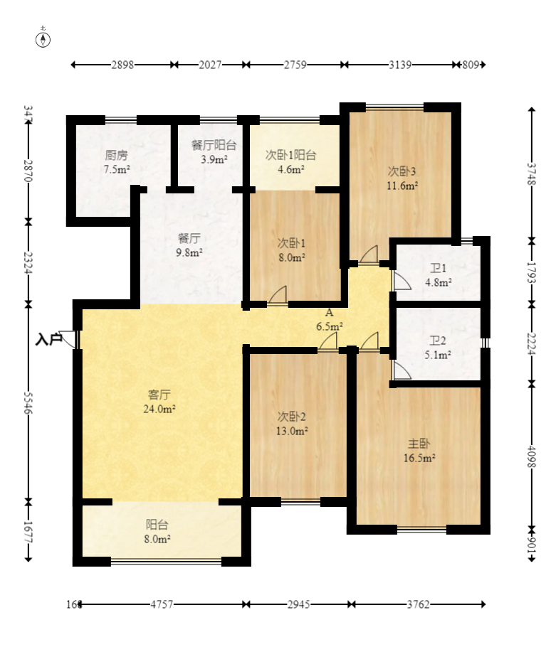 鹏基诺亚山林  4室2厅2卫    113.0万室内图1