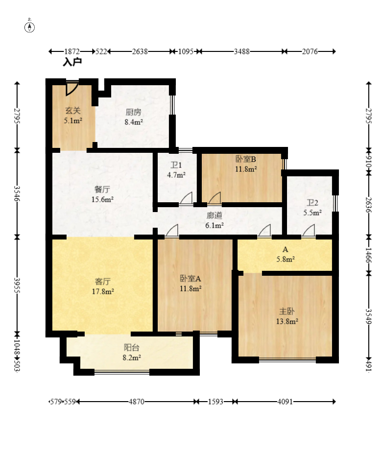 建投象山国际  3室2厅2卫   152.00万室内图1