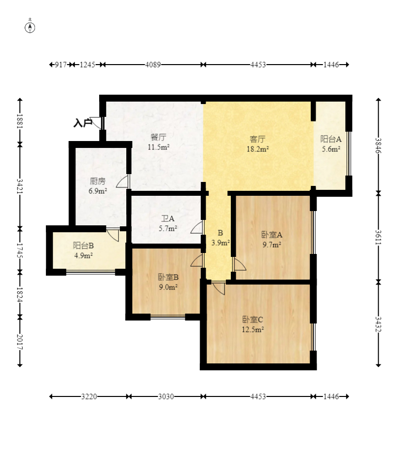 蓝光幸福满庭  3室2厅1卫   110.00万室内图1