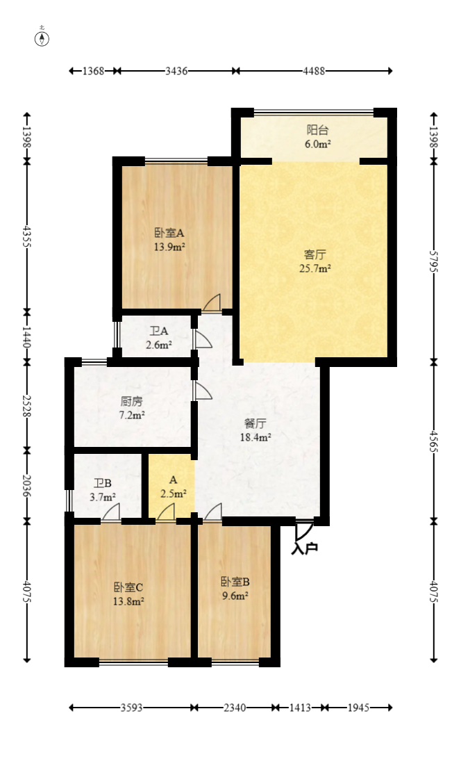 金帆小区  3室2厅2卫   66.80万室内图1