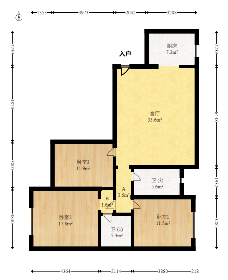 建发中央悦府  3室2厅2卫   168.00万室内图1