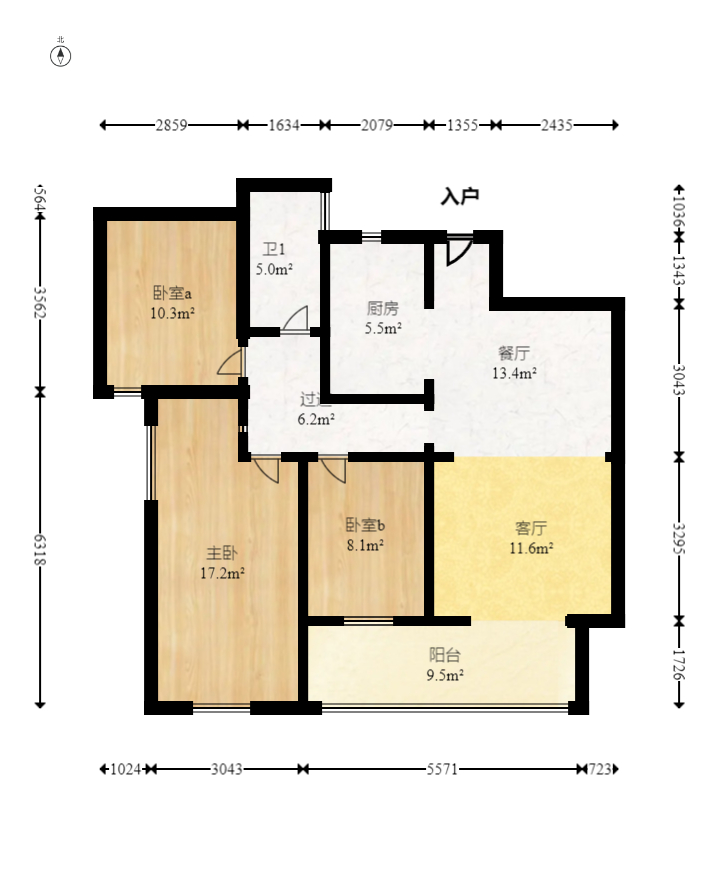 美的翰城  3室2厅2卫    79.0万 美的翰城  3室2厅2卫    79.0万户型图