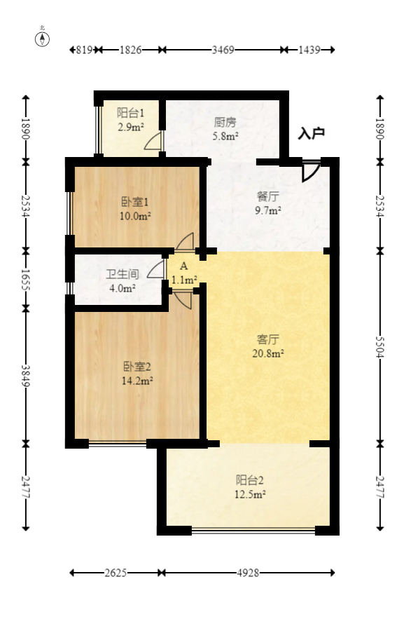 时代倾城四期  2室2厅1卫   80.00万室内图1