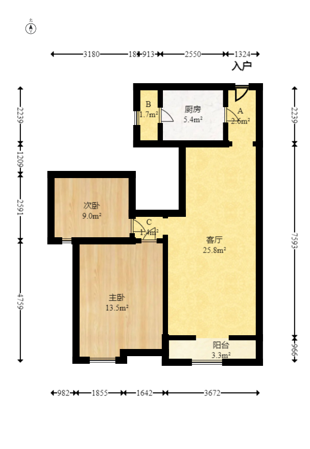 深业睿城 2室2厅1卫 50.0万 深业睿城 2室2厅1卫 50.0万户型图