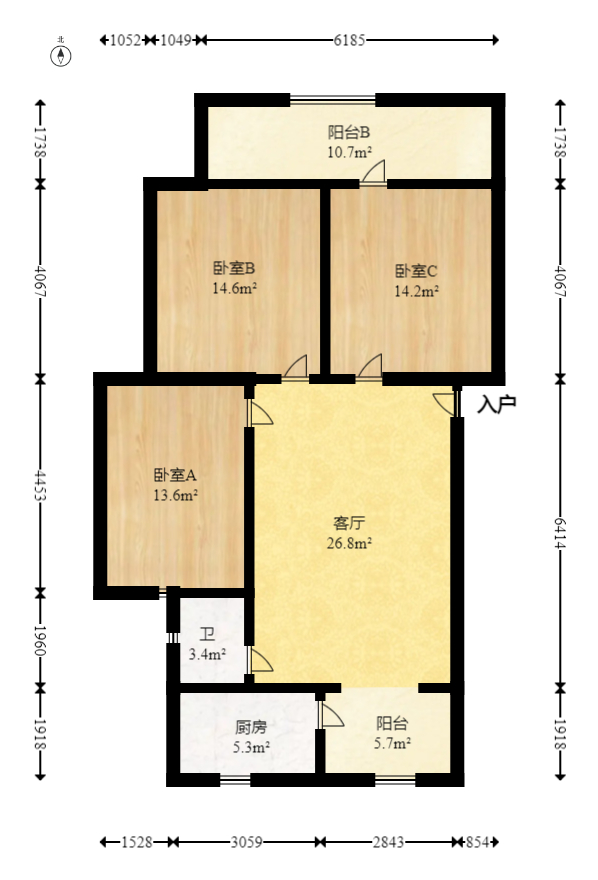 航天大院  3室2厅1卫   68.00万室内图1