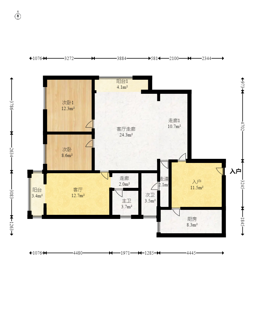 中盐大厦  3室2厅2卫    132.6万室内图1