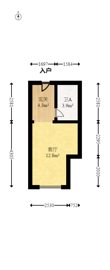 卓越中寰  1室1厅1卫   32.00万室内图1