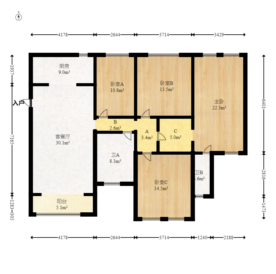 山水誉峰  4室2厅2卫   172.00万室内图1