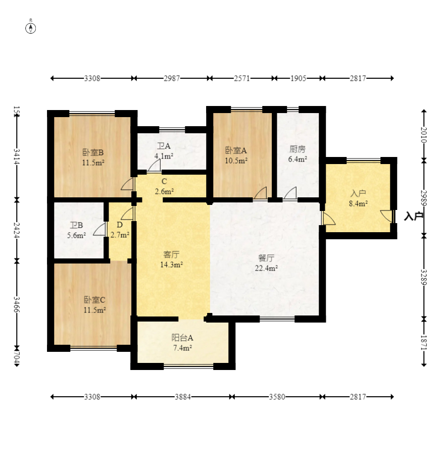 长房半岛蓝湾（观山月）  3室2厅2卫   100.00万室内图1