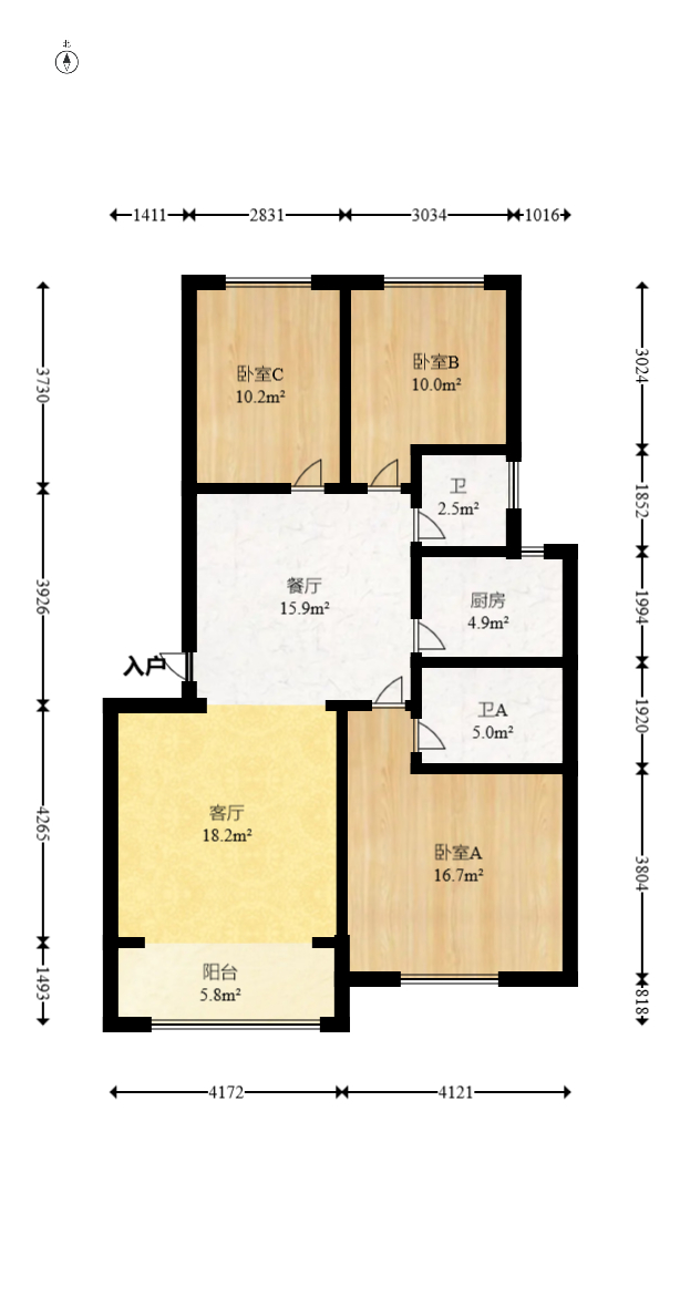 锦绣家园  3室2厅2卫   78.00万室内图1