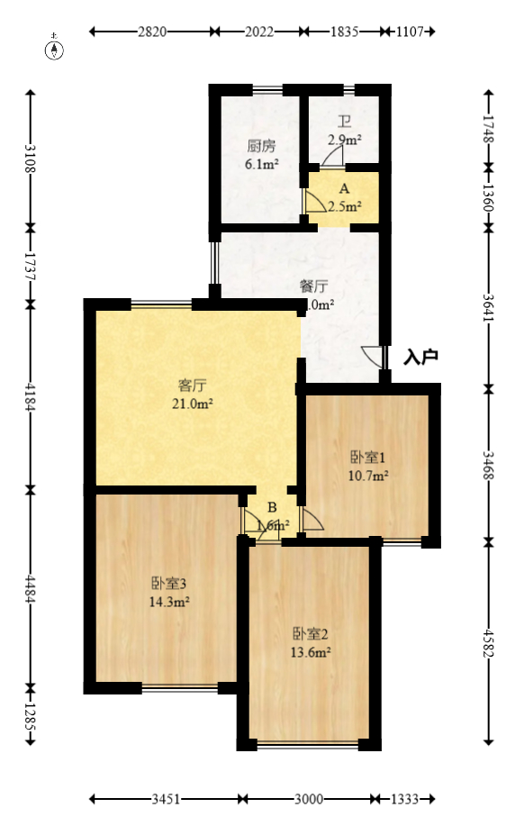 新桥小区  3室2厅1卫   68.00万室内图1