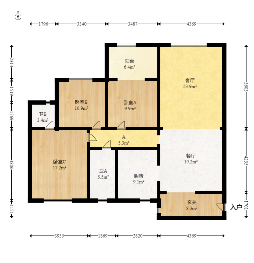 圣爵菲斯  3室2厅2卫   91.80万室内图1