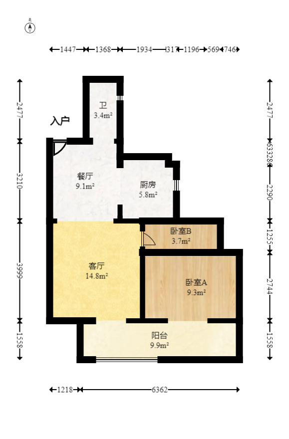 月湖兰庭  2室1厅1卫   56.00万室内图1