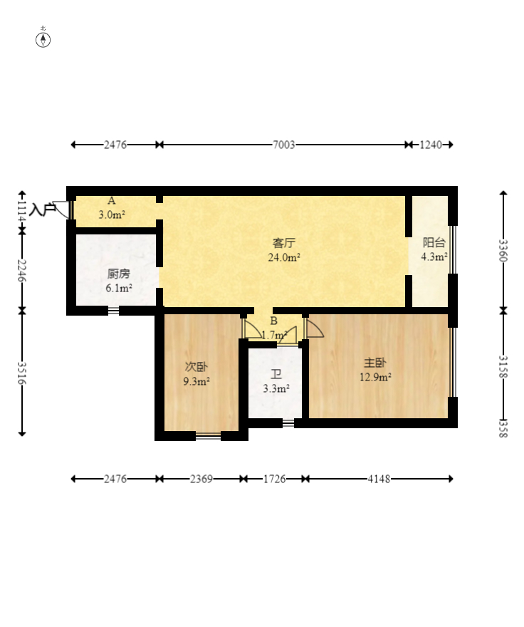 华润置地广场一期 2室1厅1卫 45.0万 华润置地广场一期 2室1厅1卫 45.0万户型图