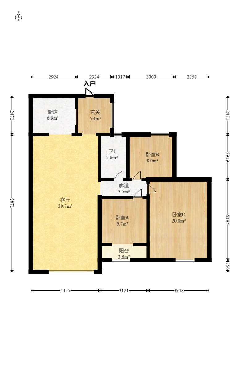 枫华府第  2室1厅1卫   69.50万室内图1