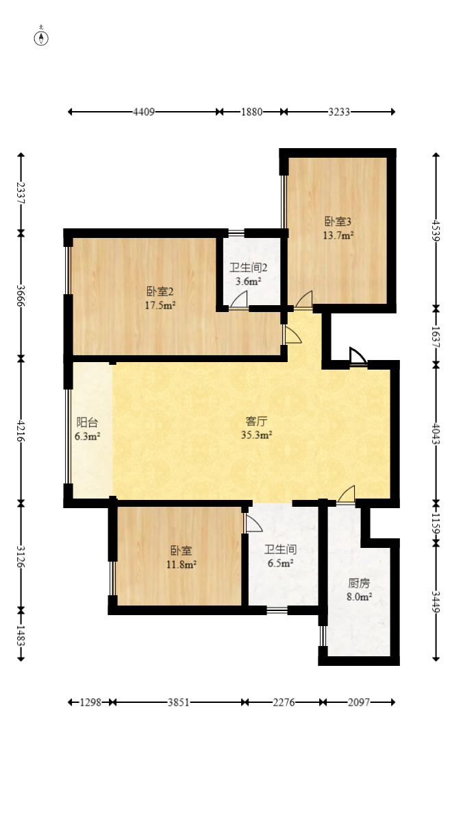 日盛湖湘花苑  3室2厅2卫   109.00万室内图1
