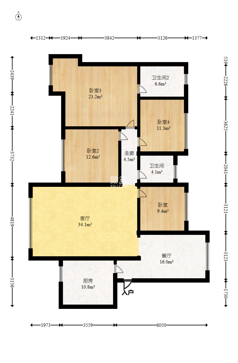 辉煌国际城二期  4室2厅2卫    120.0万