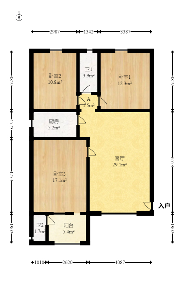 新开铺176号（环线拆迁指挥部）  3室1厅2卫   66.80万室内图1
