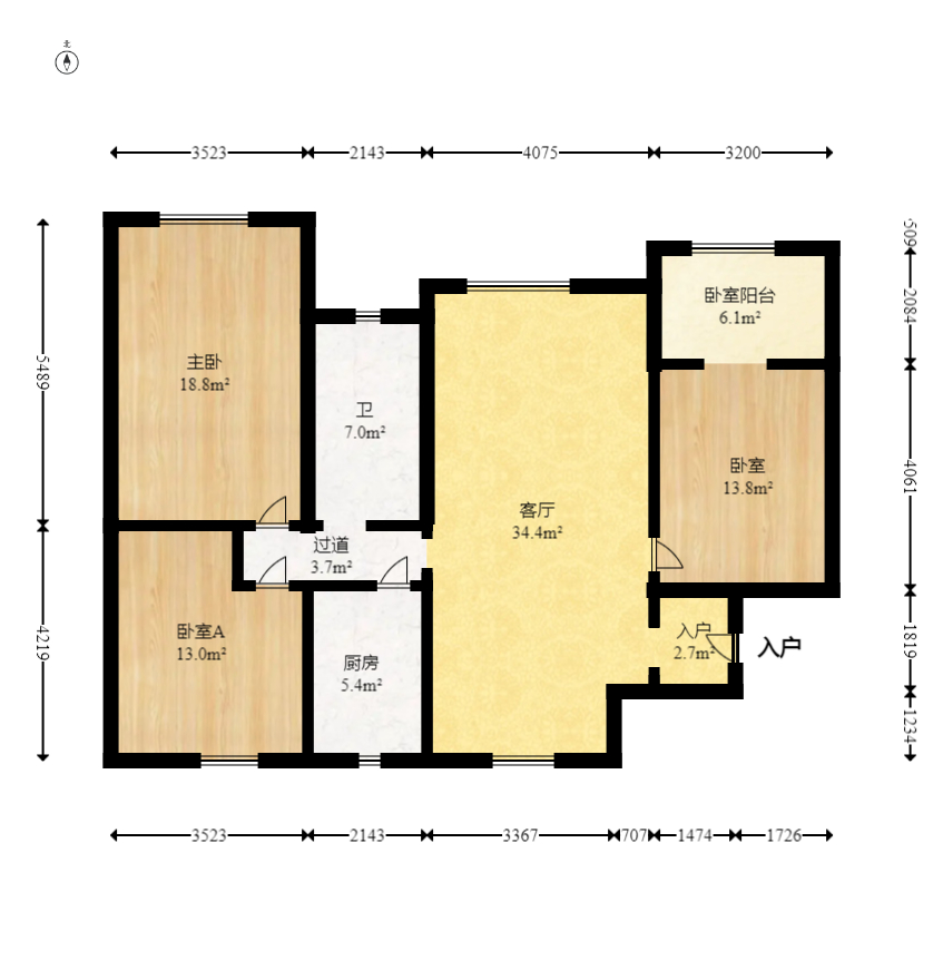 蝴蝶谷  3室2厅1卫   54.00万室内图1