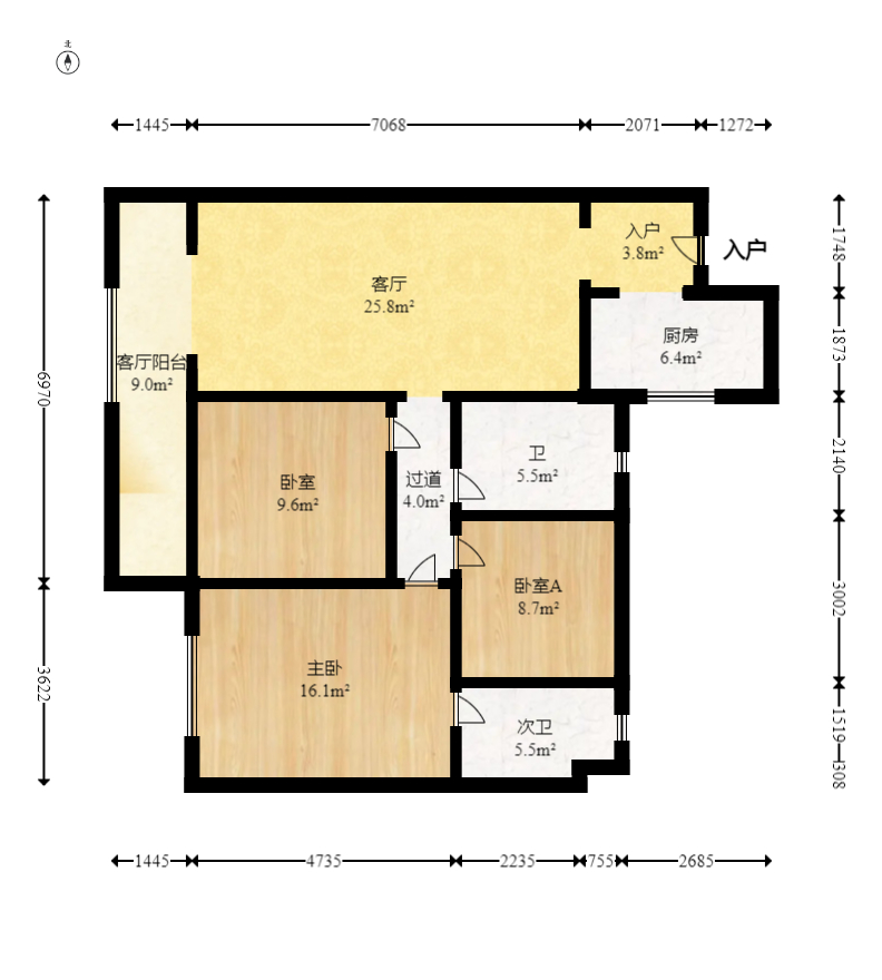 东原麓印长江A区  3室2厅1卫   160.00万室内图1