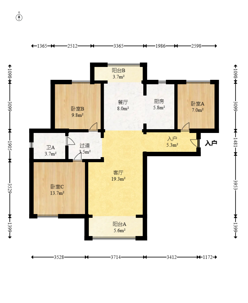 五矿万境水岸五期（五矿万境水岸文苑）  3室2厅1卫    116.0万室内图1