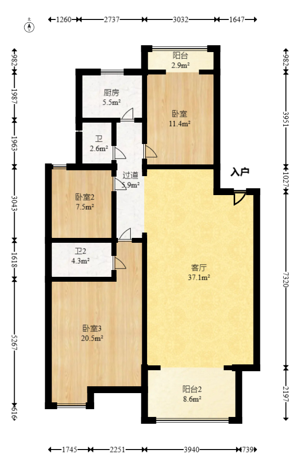水木兰庭  3室2厅2卫   58.00万室内图1