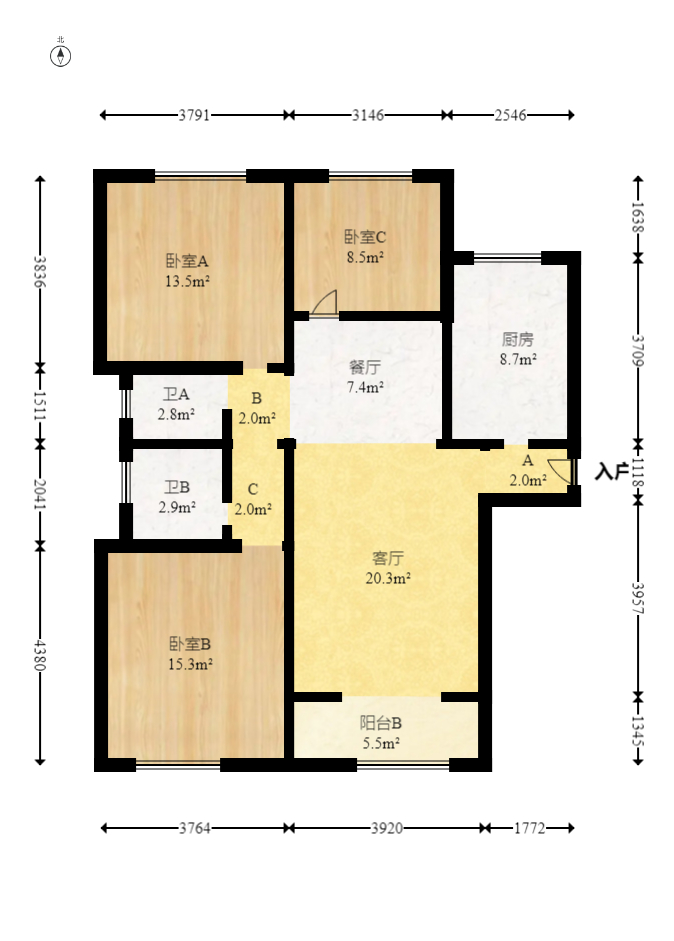 星语林南壹号 3室2厅2卫 45.0万 星语林南壹号 3室2厅2卫 45.0万户型图