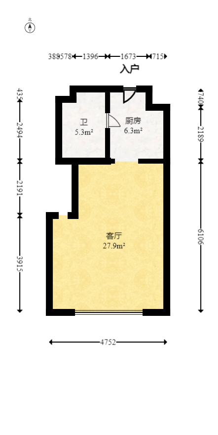 藏珑湖上公馆  2室1厅1卫    60.0万室内图1