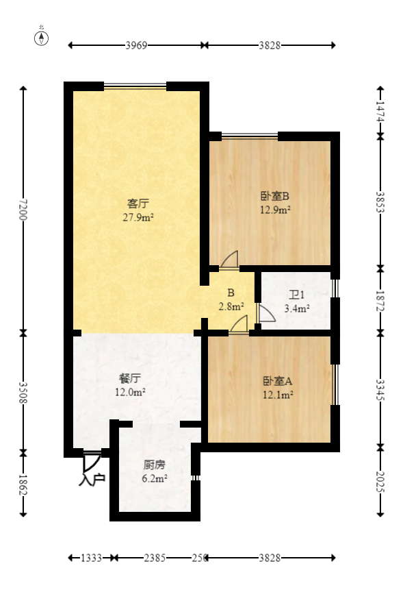 鑫兴佳园  2室2厅1卫   68.80万室内图1