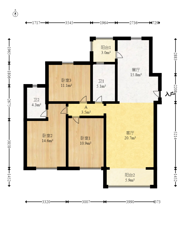 伊景园滨河苑  3室2厅2卫   78.00万室内图1