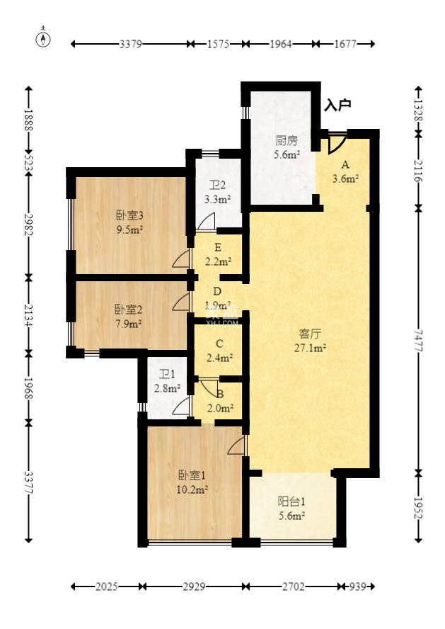 万科魅力之城观澜里 3室2厅2卫 115.0万 万科魅力之城观澜里 3室2厅2卫 115.0万户型图
