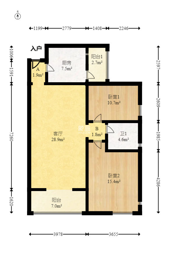 新城新世界一二三期 2室2廳1衛 90.00萬