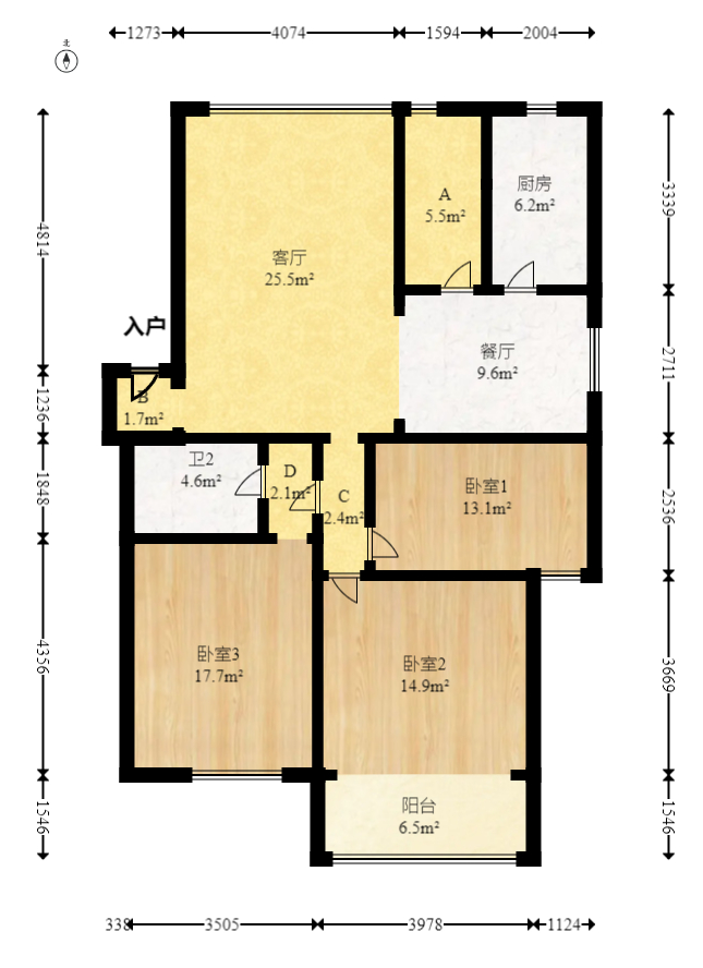 德政园  3室2厅1卫   85.00万室内图1
