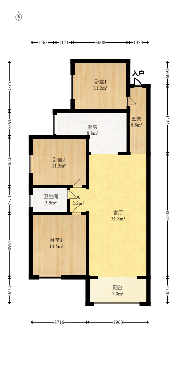 润和滨江府 3室2厅1卫 112.0万 润和滨江府 3室2厅1卫 112.0万户型图